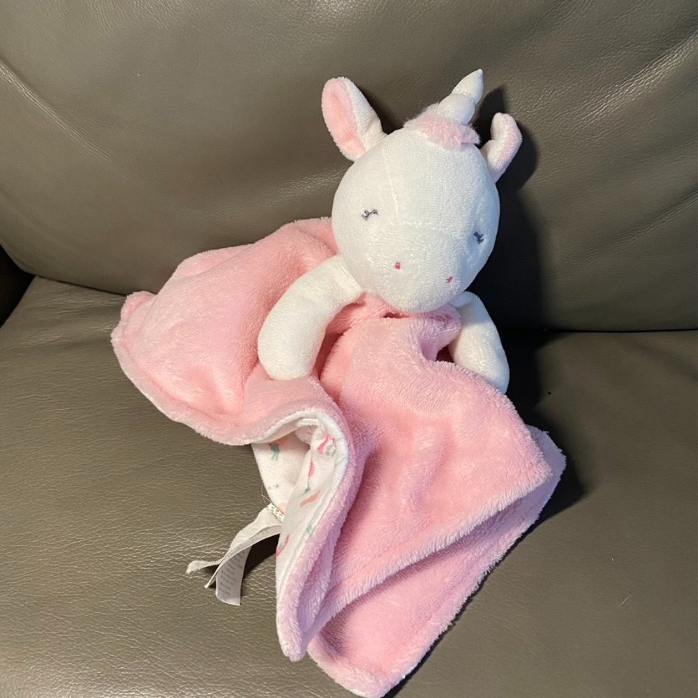 Carter's Just One You Unicorn Lovey Pink White Security Blanket Rainbows Hearts
